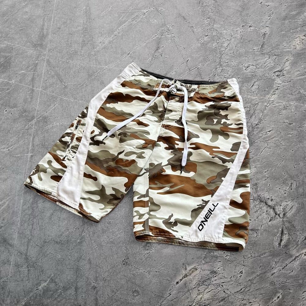 O'Neill vtg 00s y2k camo colorblock swoop baggy core surfwear boardshorts